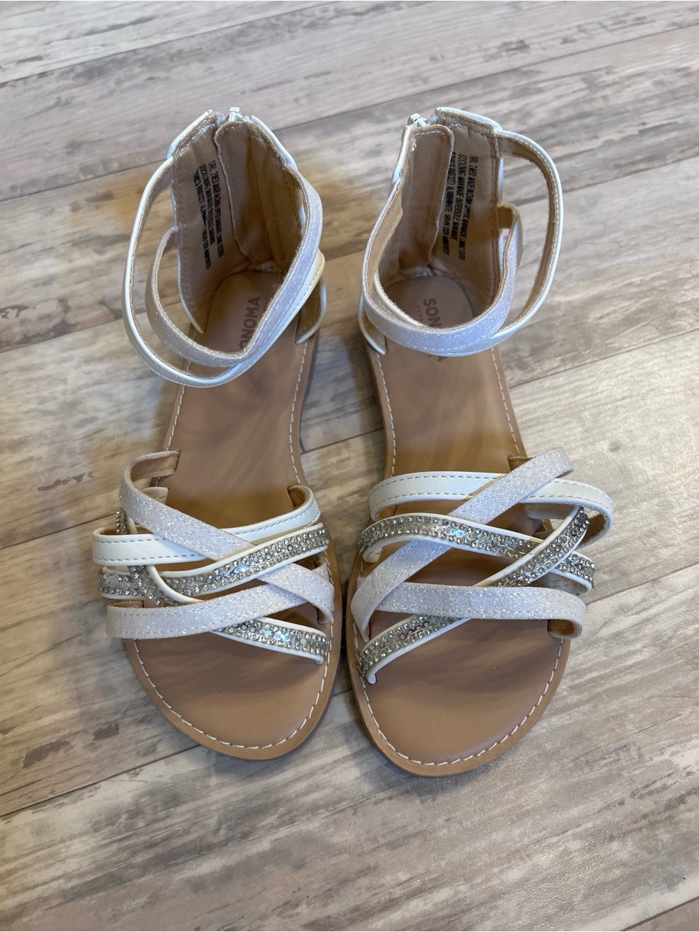 Sonoma White Glitter & Rhinestone Girls' Ankle-Strap Sandals Size 2